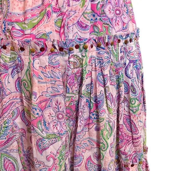 Beaded Boho Chic Pastel Purple Pink Paisley Tiered Ruffle Fairy Skirt Medium - Picture 2 of 8